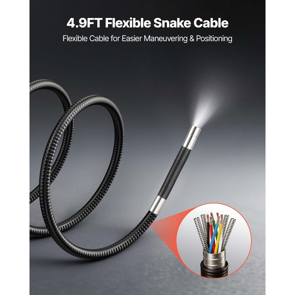 VEVOR Articulating Endoscope with Light, 4-Way 360° Articulated Borescope Camera, 6" HD IPS Screen, 1920 x 1080 Lens, 8X Zoom, 7000mAh Battery, IP67 Waterproof for Auto, Plumbing (4.9FT Snake Cable)
