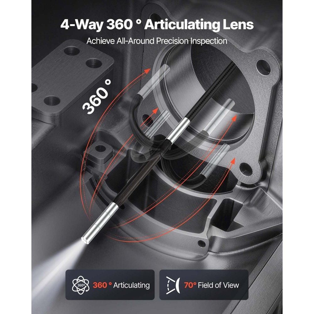 VEVOR Articulating Borescope with 0.15" Ultra Slim Lens, 4-Way 360° Articulated Endoscope Camera with Light, 6" HD IPS Screen, 8X Zoom, 7000mAh Inspection Camera for Auto & Tight Mechanical Spaces