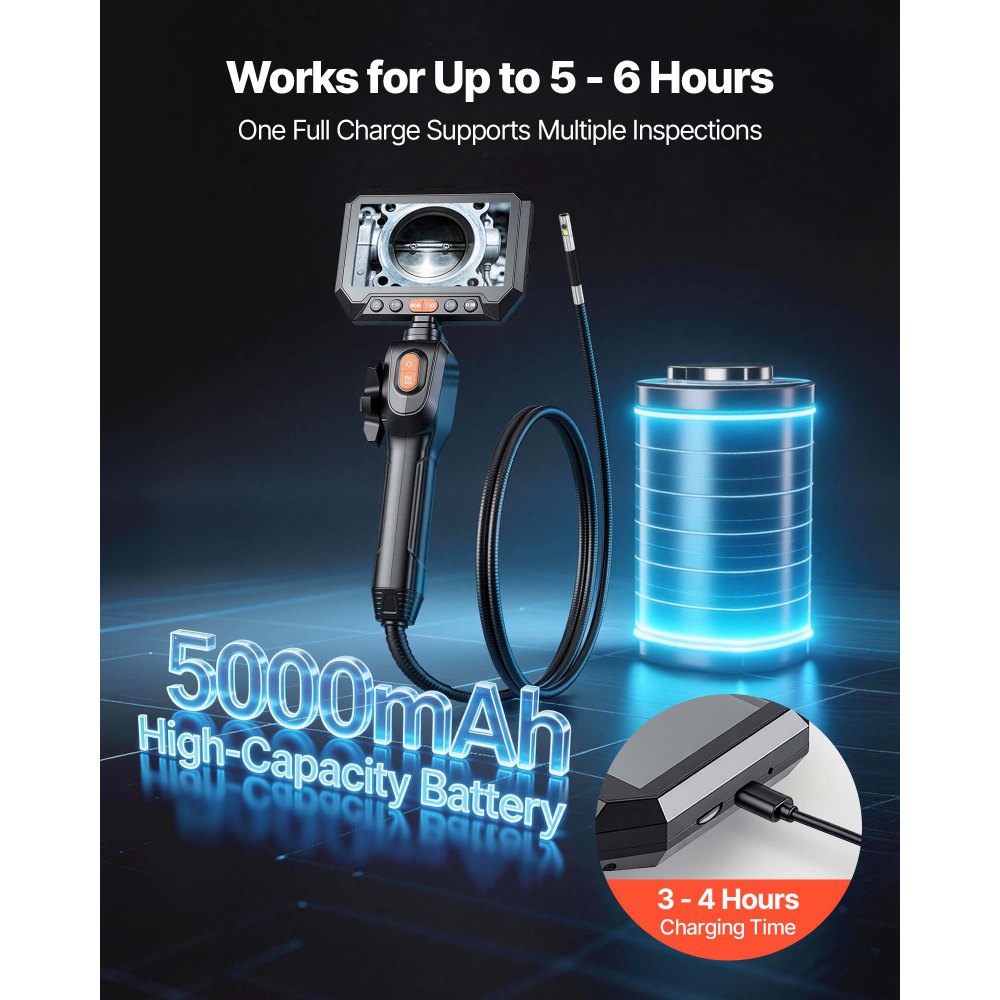 VEVOR 2-Way Dual-Lens Articulating Endoscope with Light, 1080P HD Industrial Borescope Inspection Camera with Articulated Probe, Rigid Snake Scope Cam for Wall Automotive Engine Inspect-4.9FT