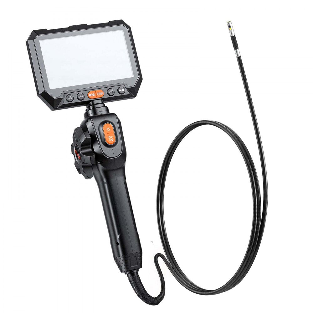 VEVOR 2-Way Dual-Lens Articulating Endoscope with Light, 1080P HD Industrial Borescope Inspection Camera with 0.24-inch Slim Articulated Probe, Rigid Snake Scope Cam for Wall Automotive Inspect-4.9FT
