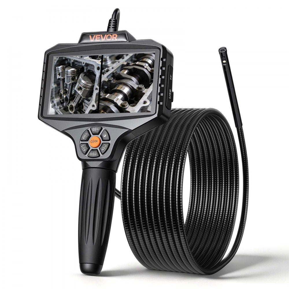 VEVOR Endoscope with Light, 360° View Coverage Industrial Borescope Inspection Camera with Rotating Probe, 1080P HD Rigid Snake Scope Cam for Wall Automotive Engine Inspect-16.4FT