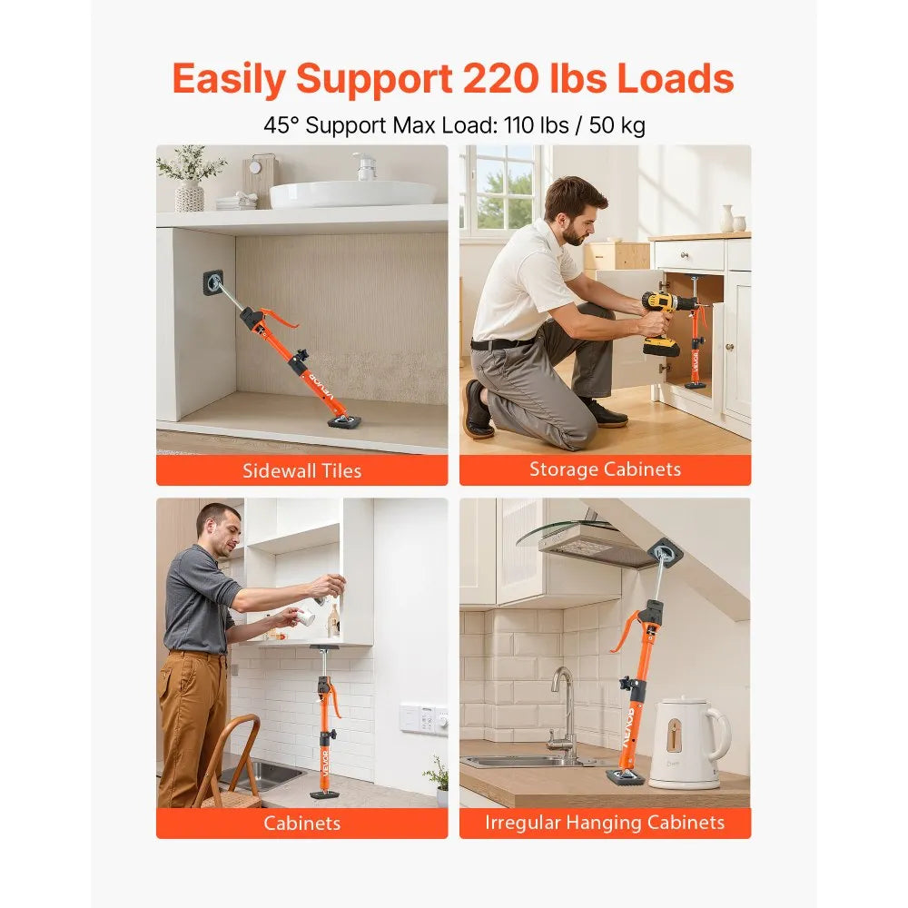 VEVOR Cabinet Jack Support Pole, 2-Pack, 15.75-23.6 Inch Steel Telescopic Quick Support Rod, Adjustable 3rd Hand System up to 220 lbs Capacity for Installing Cabinets, Lifting Drywall, Cargo Bars