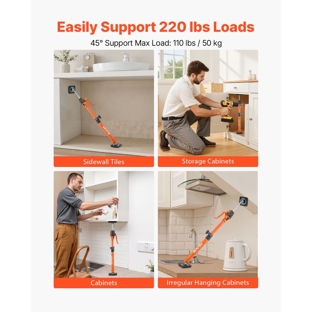 VEVOR Cabinet Jack Support Pole, 2-Pack, 18.9-29.5 Inch Steel Telescopic Quick Support Rod, Adjustable 3rd Hand System up to 220 lbs Capacity for Installing Cabinets, Lifting Drywall, Cargo Bars