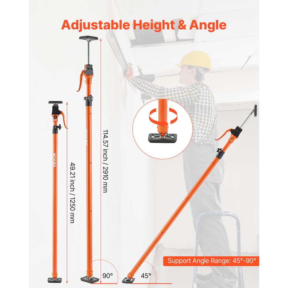 VEVOR Cabinet Jack Support Pole, 4-Pack, 49.2-114.6 Inch Steel Telescopic Quick Support Rod, Adjustable 3rd Hand System up to 198 lbs Capacity for Installing Cabinets, Lifting Drywall, Cargo Bars
