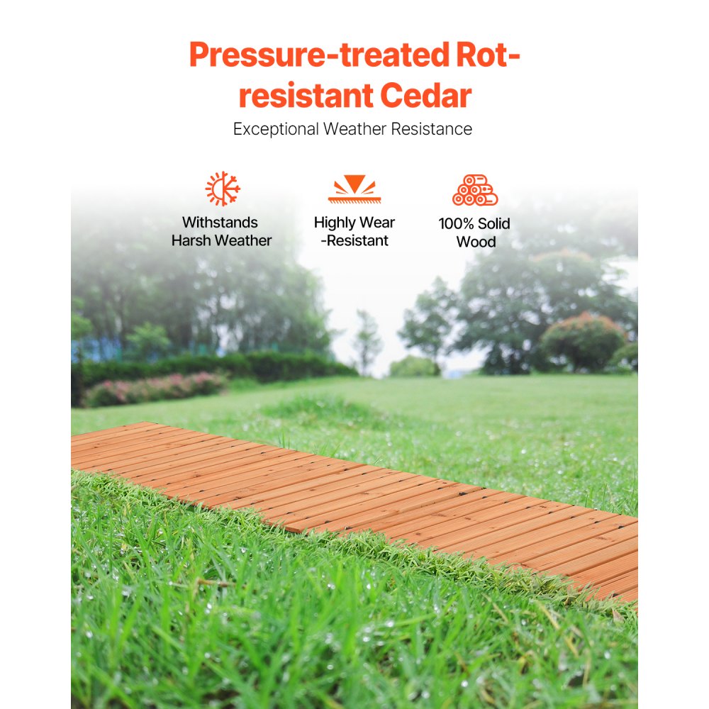VEVOR Wooden Garden Pathway, 12 ft L x 22 in W, Non-Slip Straight Garden Walkway, Roll Out Cedar Outdoor Walkway Path with Wire Rope Connection, Decorative Garden Paver for Backyard Wedding Party