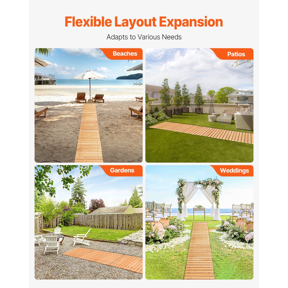 VEVOR Wooden Garden Pathway, 8 ft L x 17 in W, Non-Slip Straight Garden Walkway, Roll Out Cedar Outdoor Walkway Path with Wire Rope Connection, Decorative Garden Paver for Backyard Wedding Party