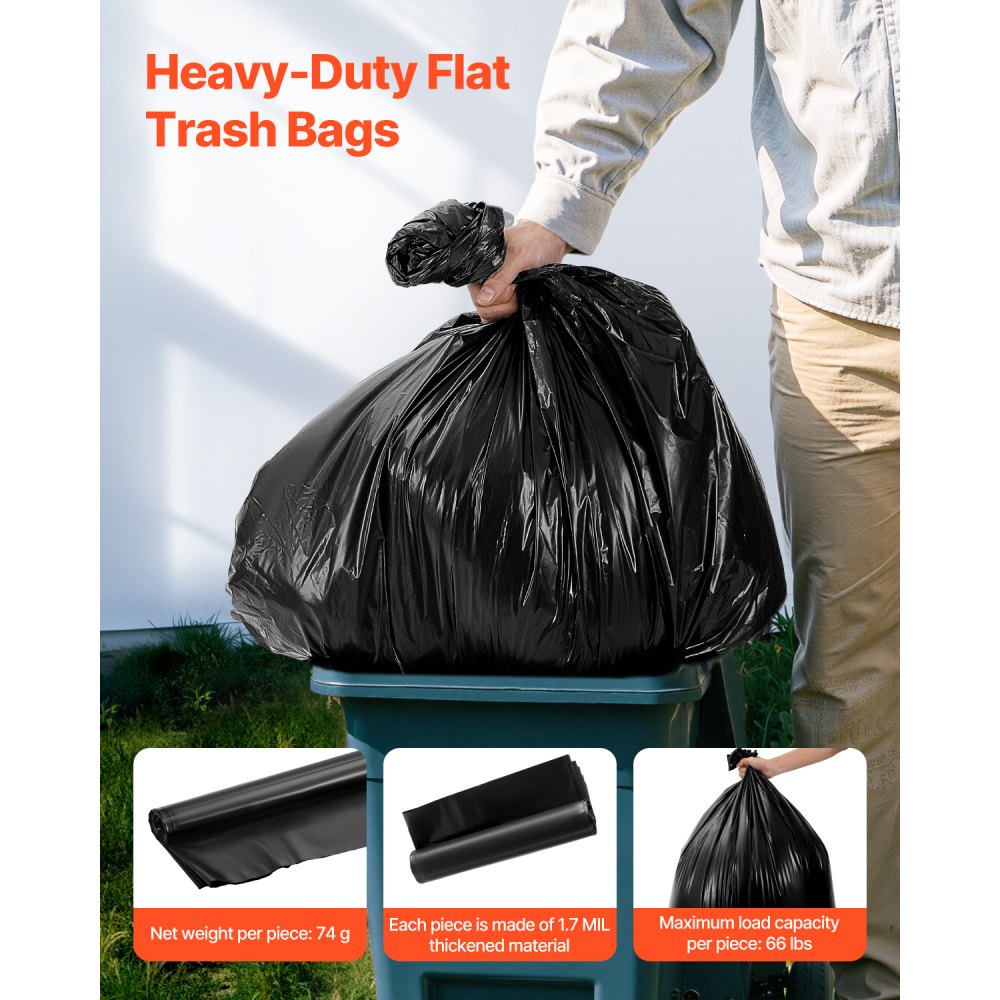 VEVOR Contractor Trash Bags, 40-45 Gallon Heavy Duty Contractor Trash Bags, 1.7 MIL Thick Large Black Industrial Garbage Bag, Big Garbage Bag (50 Count), for Commercial, Household and Industrial Use