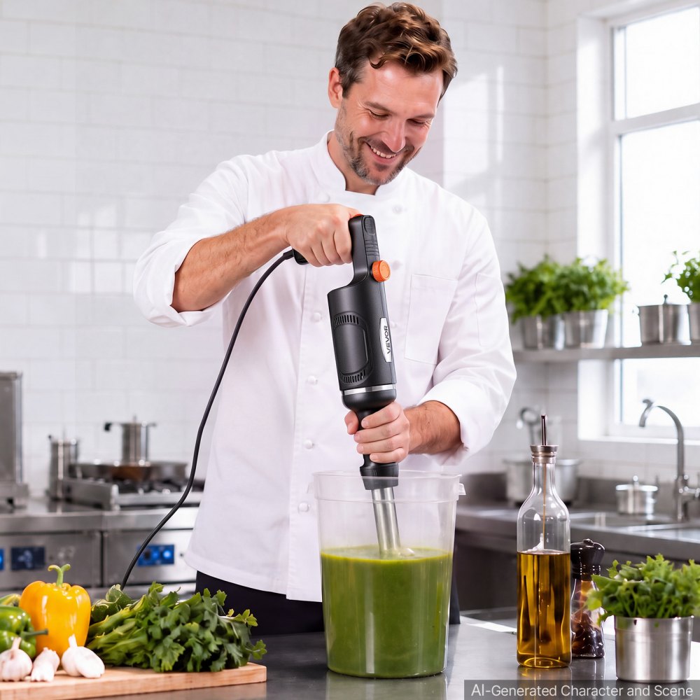 VEVOR Commercial Immersion Blender, 500W, 10-inch, Heavy-Duty Hand Mixer for Restaurant, Handheld Stick for Soups & Sauces, Pure-Copper Motor, Variable Speed, Stainless Steel 3-Blade Head, Lock