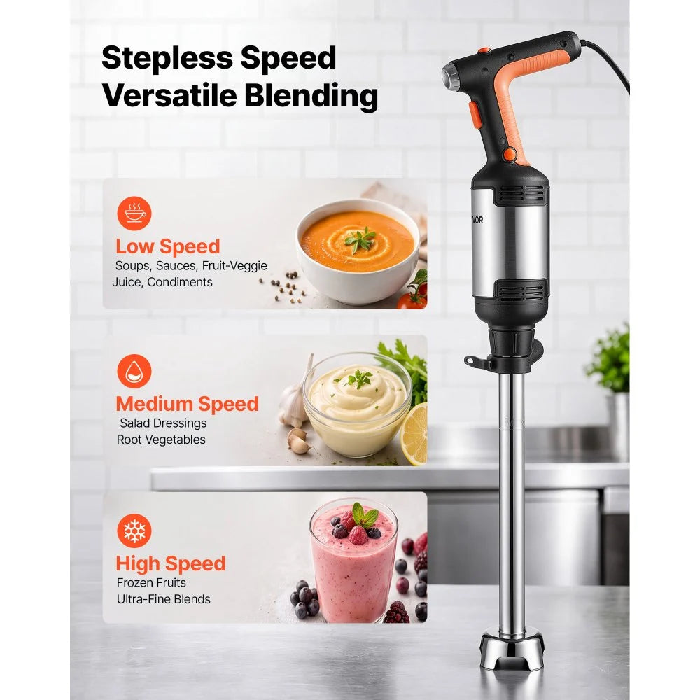 VEVOR Commercial Immersion Blender, 750W, 21-inch, Heavy-Duty Hand Mixer for Restaurant, Handheld Stick for Soups & Sauces, Pure-Copper Motor, Variable Speed, Stainless Steel 3-Blade Head, Handle
