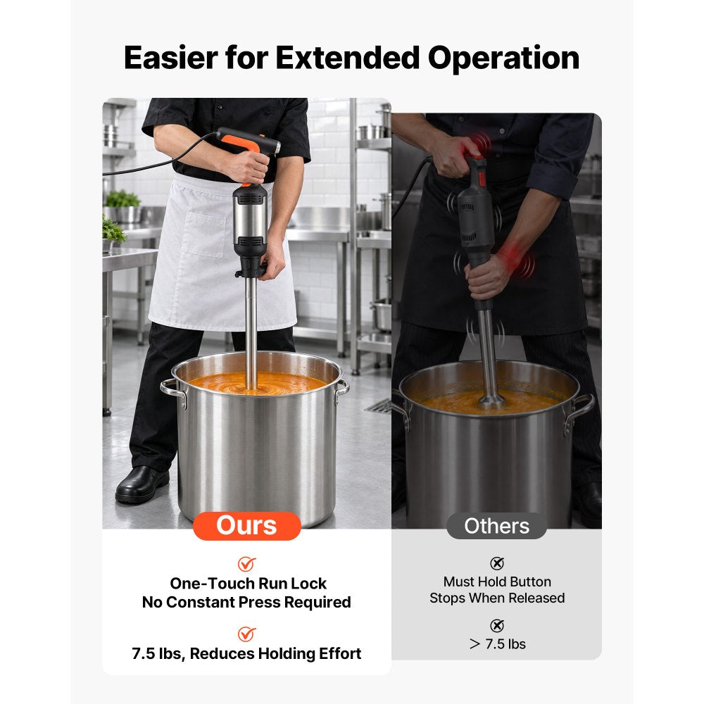 VEVOR Commercial Immersion Blender, 750W, 21-inch, Heavy-Duty Hand Mixer for Restaurant, Handheld Stick for Soups & Sauces, Pure-Copper Motor, Variable Speed, Stainless Steel 3-Blade Head, Handle