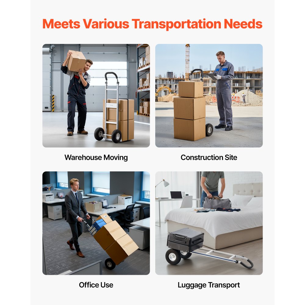 VEVOR Hand Truck, 500 lbs Load Capacity, Heavy-Duty Hand Truck Dolly with Non-Slip Wheels & Handle, Aluminum Alloy Portable Trolley Dolly with Tie-down Strap for Moving Home, Office, Warehouse