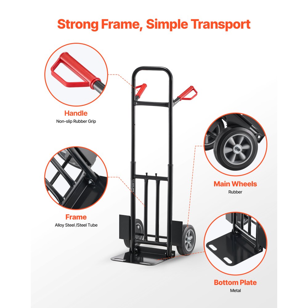 VEVOR Hand Truck, 600 lbs Load Capacity, Heavy-Duty Hand Truck Dolly with Wheels & Telescoping Handle, Portable Trolley Dolly with Tie-down Strap for Moving Home, Office, Warehouse, Supermarket