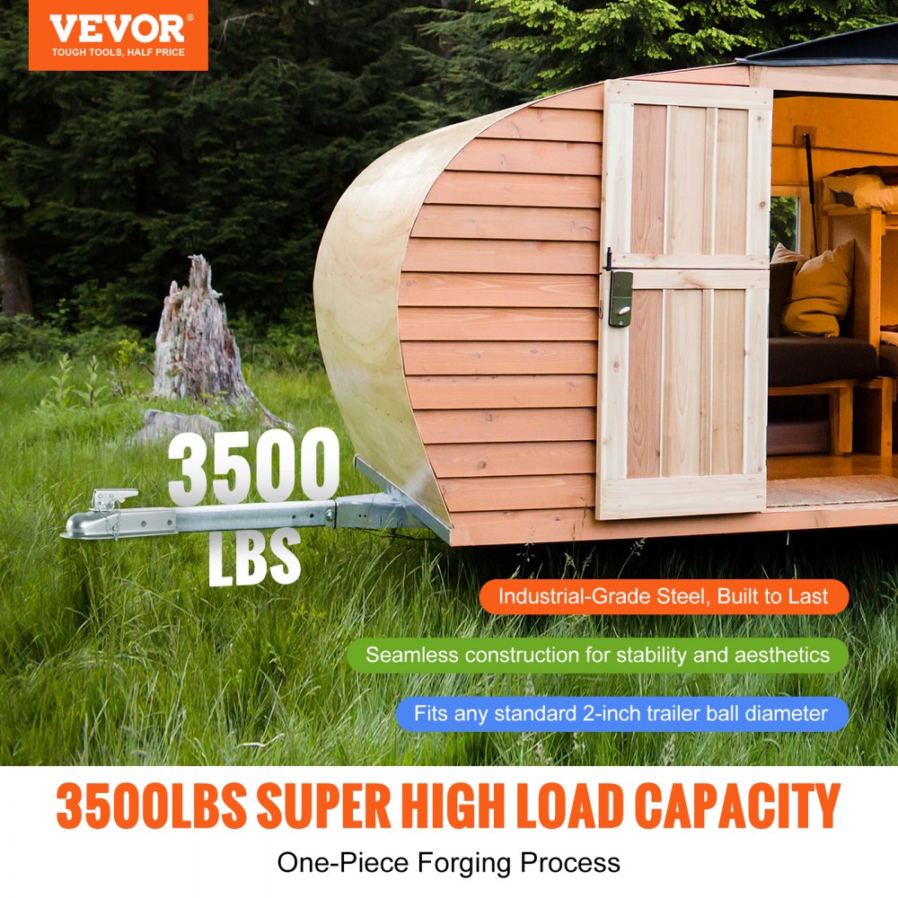 VEVOR Straight Trailer Coupler, for 2-Inch Hitch Ball, 2-Inch Channel, 3500 lbs Capacity, Heavy Duty Trailer Tongue Coupler, Ideal for Towing Station Wagons, Pickup Trucks, SUVs, Zinc Plated Surface