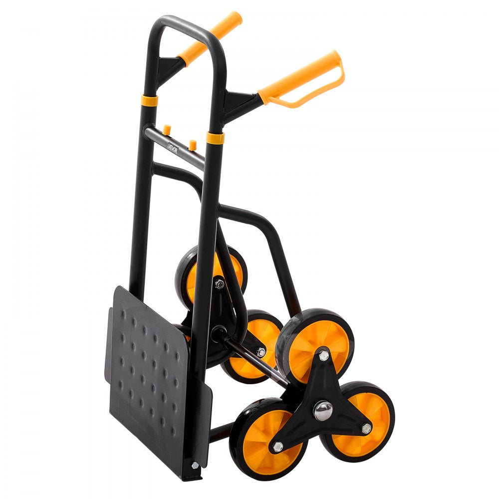 VEVOR Stair Climbing Cart, 440 lbs Stair-Climbing Capacity, Heavy-Duty Folding Trolley Cart with Telescoping Handle, 6 Wheels and 2 Bungee Cords, Stair Climber Dolly for Home, Groceries, Warehouse