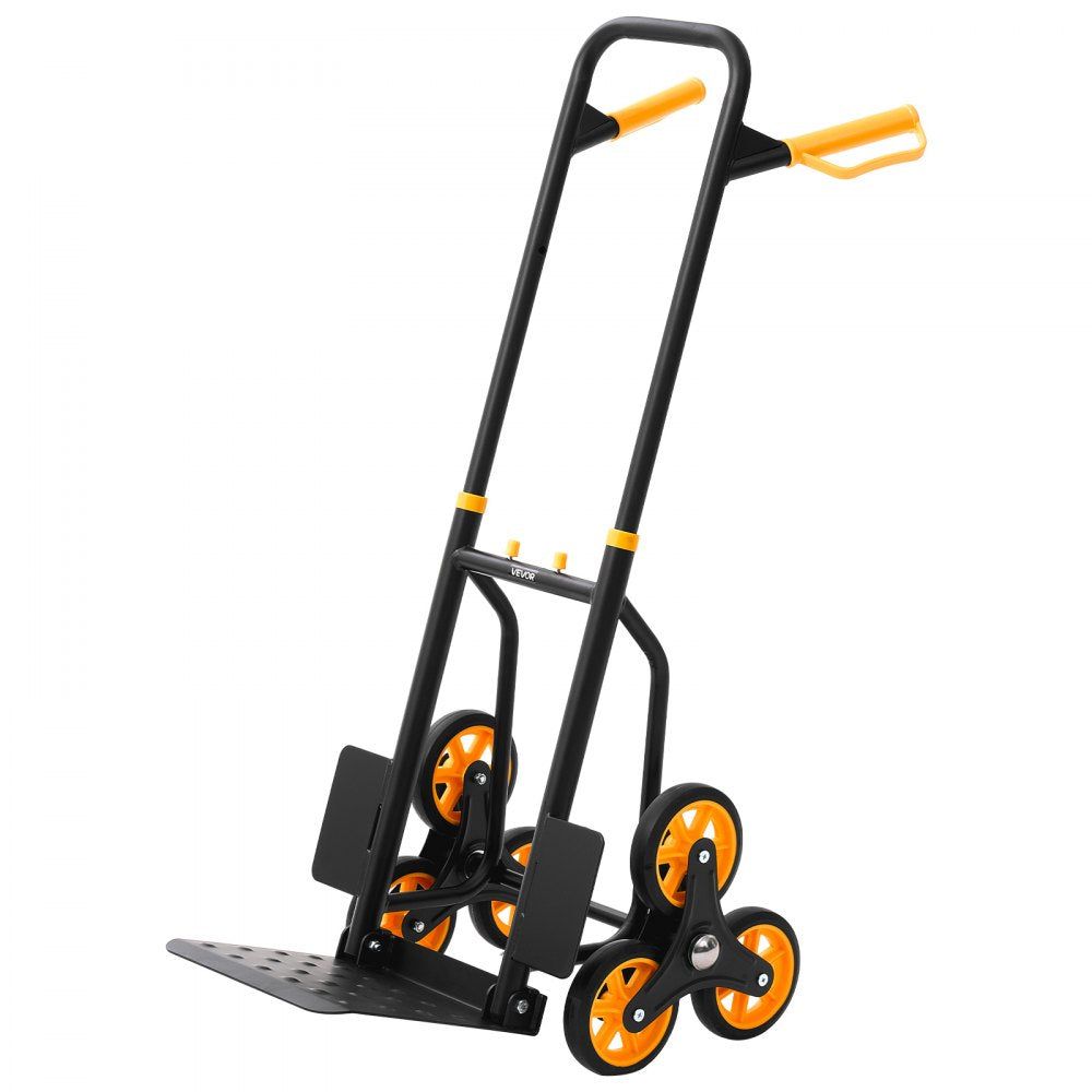 VEVOR Stair Climbing Cart, 330 lbs Stair-Climbing Capacity, Heavy-Duty Folding Trolley Cart with Telescoping Handle, 6 Wheels and 2 Bungee Cords, Stair Climber Dolly for Home, Groceries, Warehouse