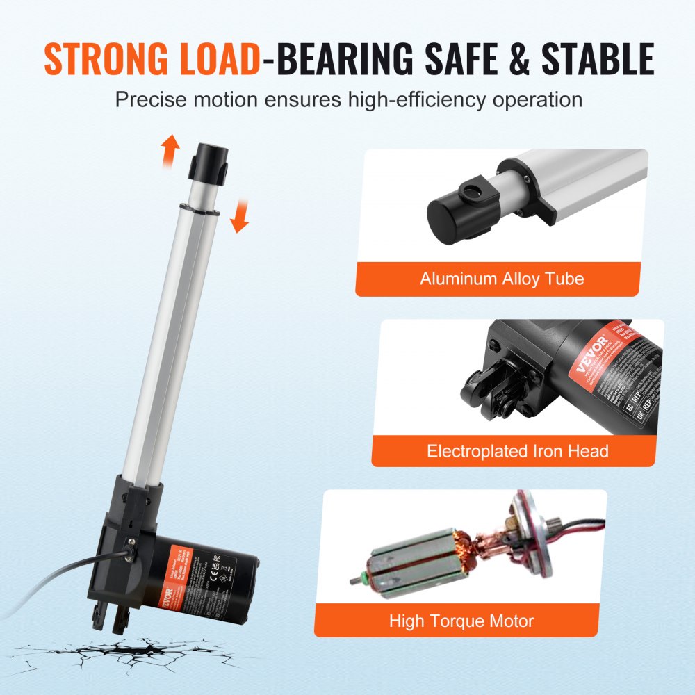 VEVOR Linear Actuator 12V, 10 Inch Heavy Duty 1320lbs/6000N Linear Actuator, 0.19"/s Linear Motion Actuator with Mounting Bracket & IP44 Protection for Electric Door Industrial Machinery Vessels Cargo