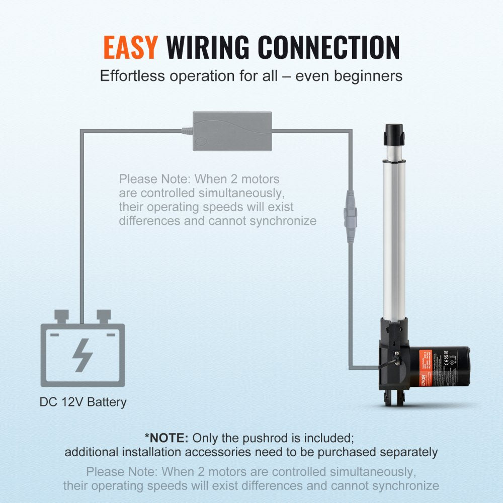 VEVOR Linear Actuator 12V, 10 Inch Heavy Duty 1320lbs/6000N Linear Actuator, 0.19"/s Linear Motion Actuator with Mounting Bracket & IP44 Protection for Electric Door Industrial Machinery Vessels Cargo