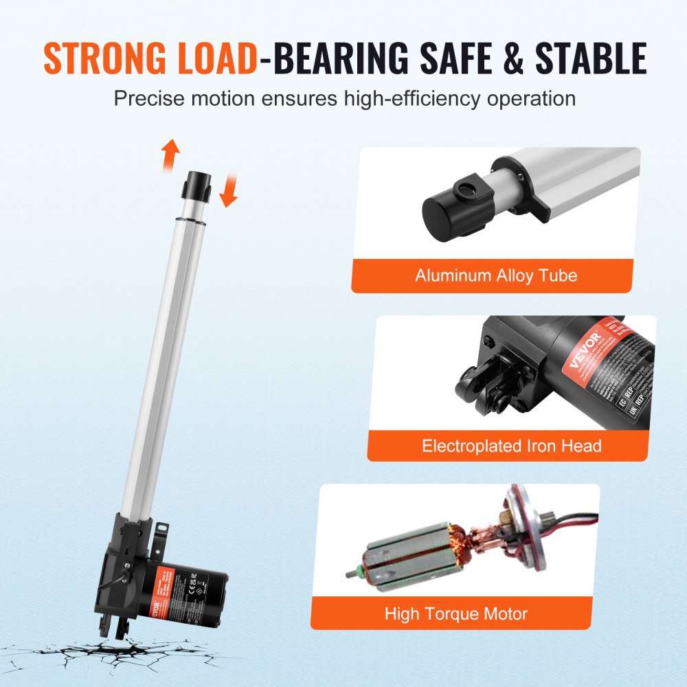 VEVOR Linear Actuator 12V, 14 Inch Heavy Duty 1320lbs/6000N Linear Actuator, 0.19"/s Linear Motion Actuator with Mounting Bracket & IP44 Protection for Electric Door Industrial Machinery Vessels Cargo