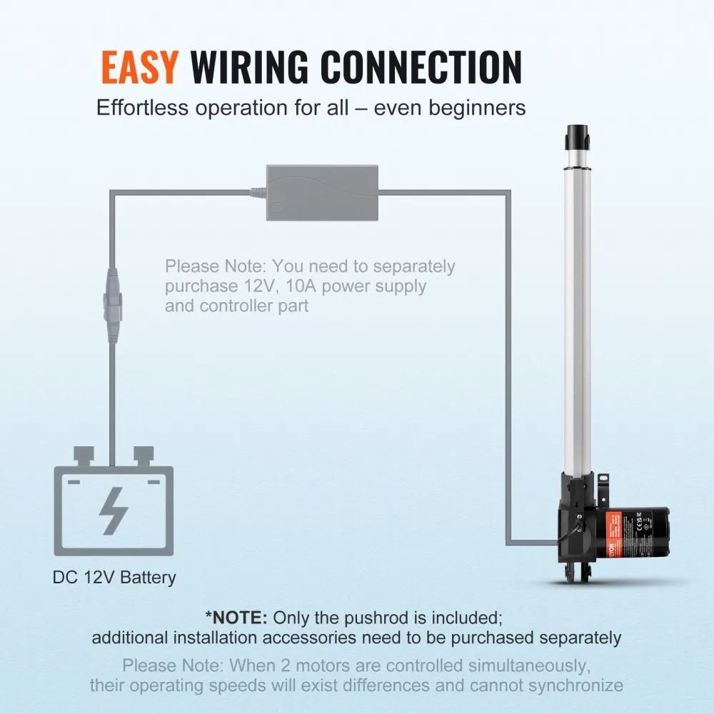 VEVOR Linear Actuator 12V, 16 Inch Heavy Duty 1320lbs/6000N Linear Actuator, 0.19"/s Linear Motion Actuator with Mounting Bracket & IP44 Protection for Electric Door Industrial Machinery Vessels Cargo