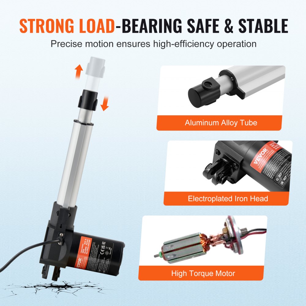 VEVOR Linear Actuator 12V, 6 Inch Heavy Duty 1320lbs/6000N Linear Actuator, 0.19"/s Linear Motion Actuator with Mounting Bracket & IP44 Protection for Electric Door Industrial Machinery Vessels Cargo