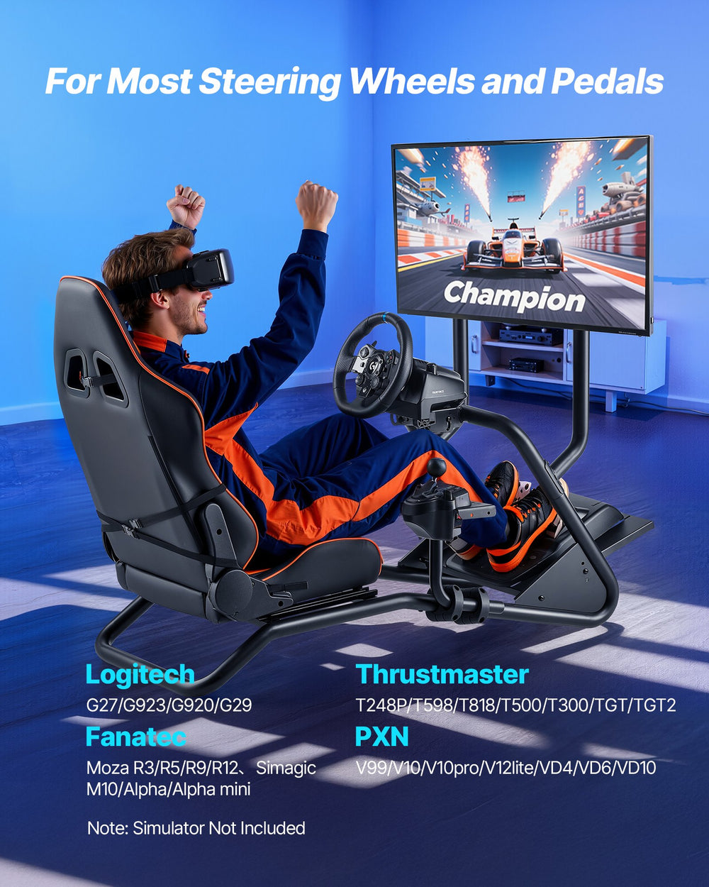 VEVOR racing wheel stand compatibility with most steering wheels and pedals