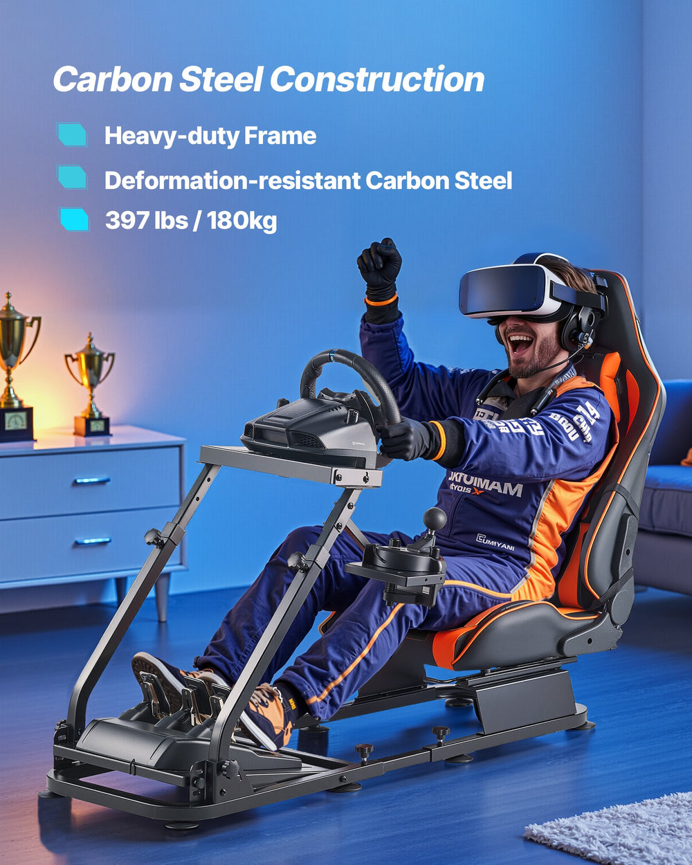 VEVOR racing wheel stand cockpit - carbon steel construction, 397 lb capacity
