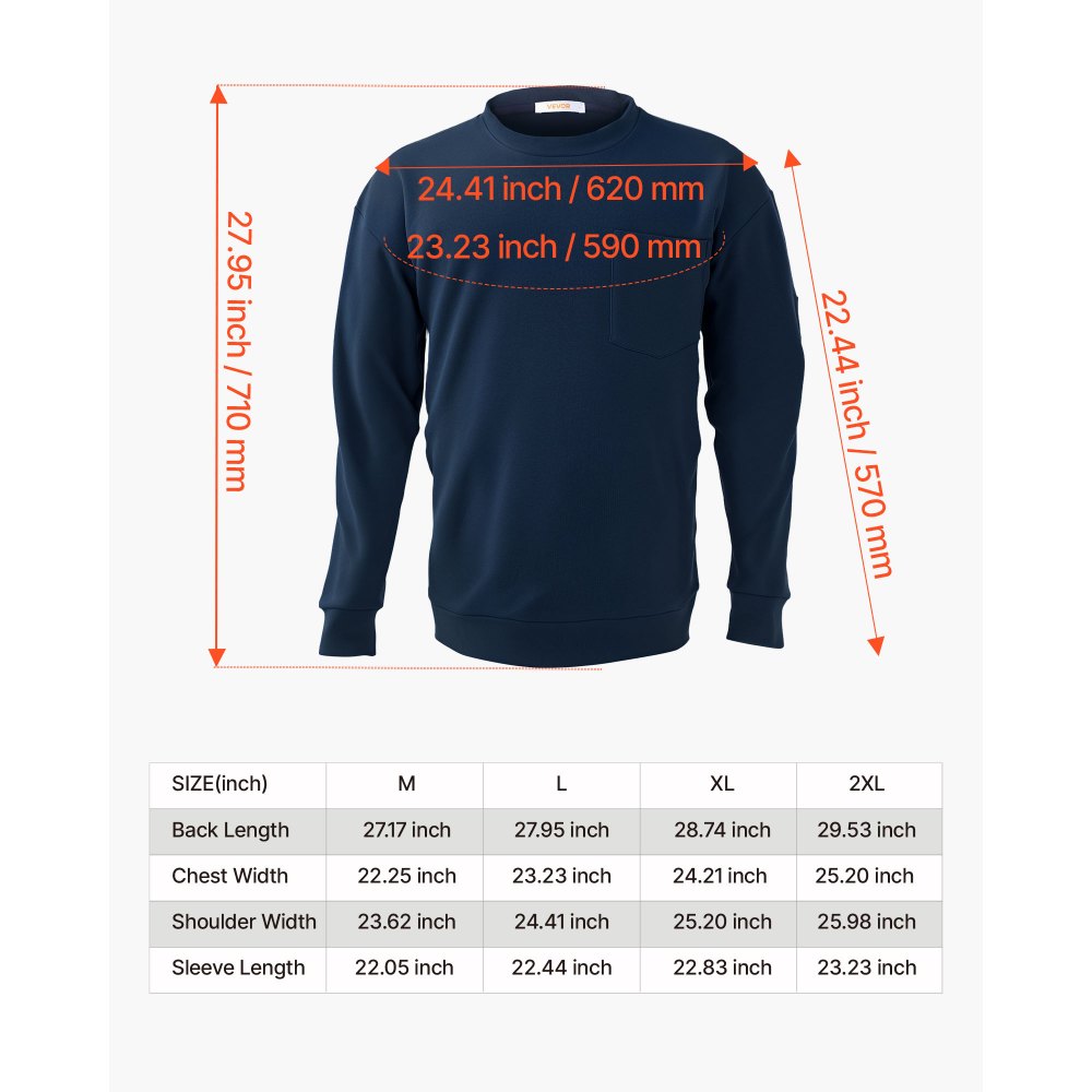 VEVOR FR Shirts, Flame Resistant Long Sleeve Clothing Lightweight 7 oz Breathable Cotton, Men's Fire Retardant Work Shirt with Pre-shrink Treatment & Pocket, for Welders,Electricians,Navy Blue L