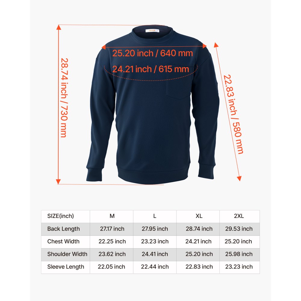 VEVOR FR Shirts, Flame Resistant Long Sleeve Clothing Lightweight 7 oz Breathable Cotton, Men's Fire Retardant Work Shirt with Pre-shrink Treatment & Pocket, for Welders,Electricians,Navy Blue XL