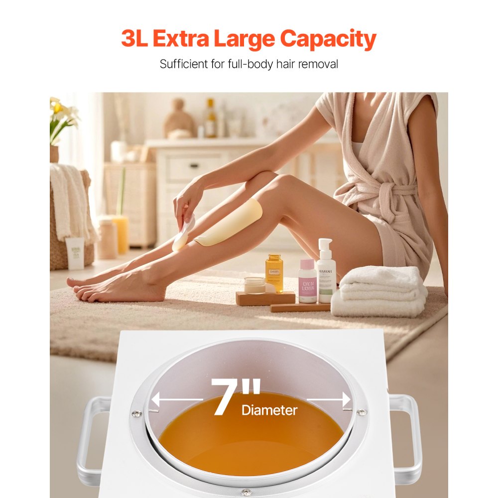 VEVOR Single Pot Wax Warmer, 3000ML 300W Professional Wax Warmer for Hair Removal, 32 ℉ - 212℉ Adjustable Electric Waxing Heater with 100PCS Waxing Sticks for Home Use, Beauty Salon, Spa