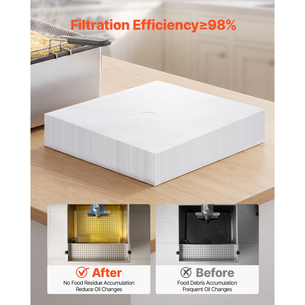 VEVOR 100 Pack Fryer Filter Paper, Replacement Deep Fryer Filter Sheets, for 38/55L Commercial Mobile Machine, Extend Oil Life for Improved Taste, for Restaurant, Kitchen, Burger Shop, 11.4x11.4 in