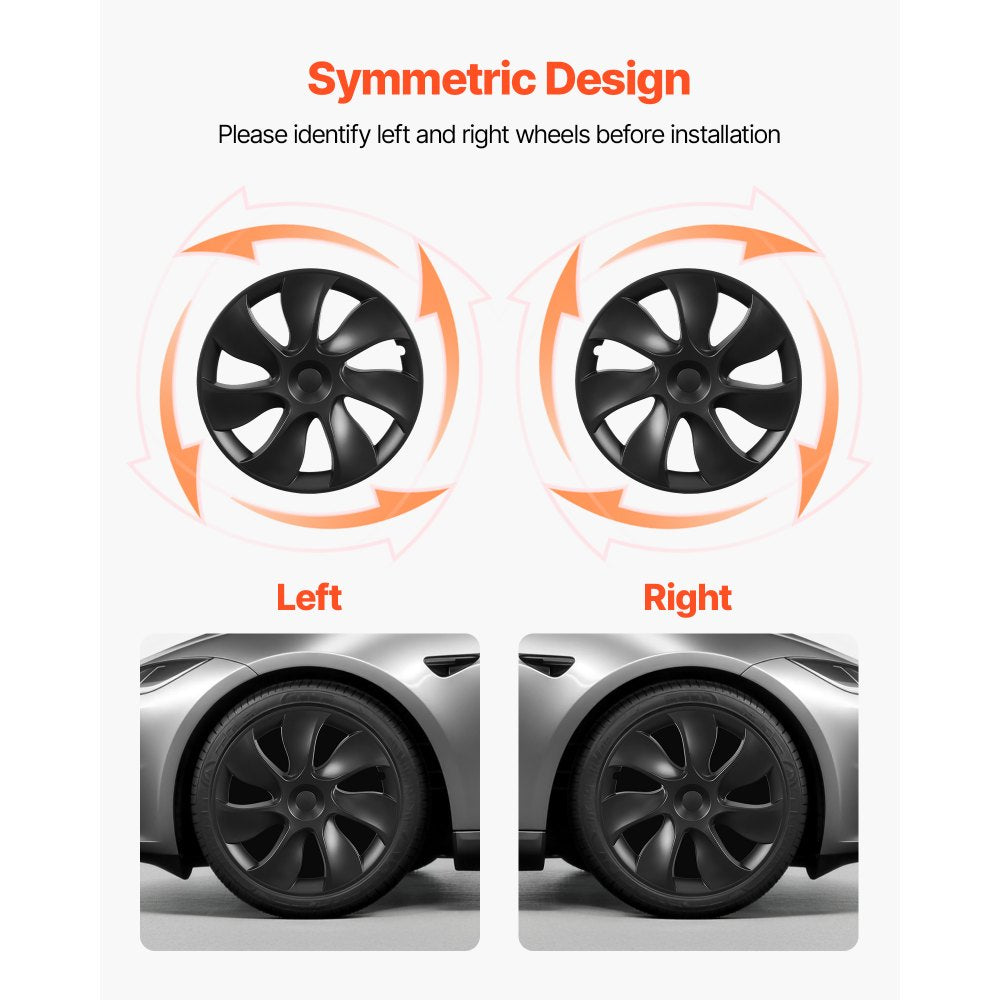 VEVOR Hubcaps Wheel Covers for 2021-2024 Tesla Model Y, 19 Inch Set of 4 Wheel Rim Cover Hubcaps OEM Style Replacement, R19 Size Snap On Car Hub Caps, Premium 7-Spoke ABS Tire Rim Caps, Matte Black