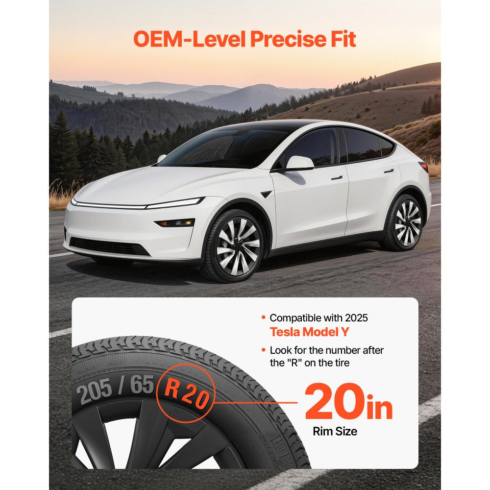 VEVOR Hubcaps Wheel Covers for 2025 Tesla Model Y, 20 Inch Set of 4 Wheel Rim Cover Hubcaps OEM Style Replacement, R20 Size Snap On Car Hub Caps, Premium Sturdy 10-Spoke ABS Tire Rim Caps, Matte Black