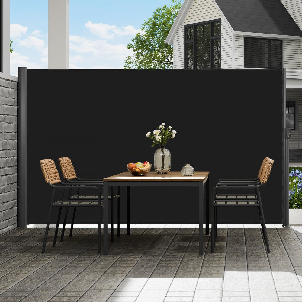 VEVOR Retractable Side Awning, 63''x 118'' Aluminum Outdoor Privacy Screen, 280g Polyester Water-proof Retractable Patio Screen, UV 30+ Room Divider Wind Screen for Patio, Backyard, Balcony, Black