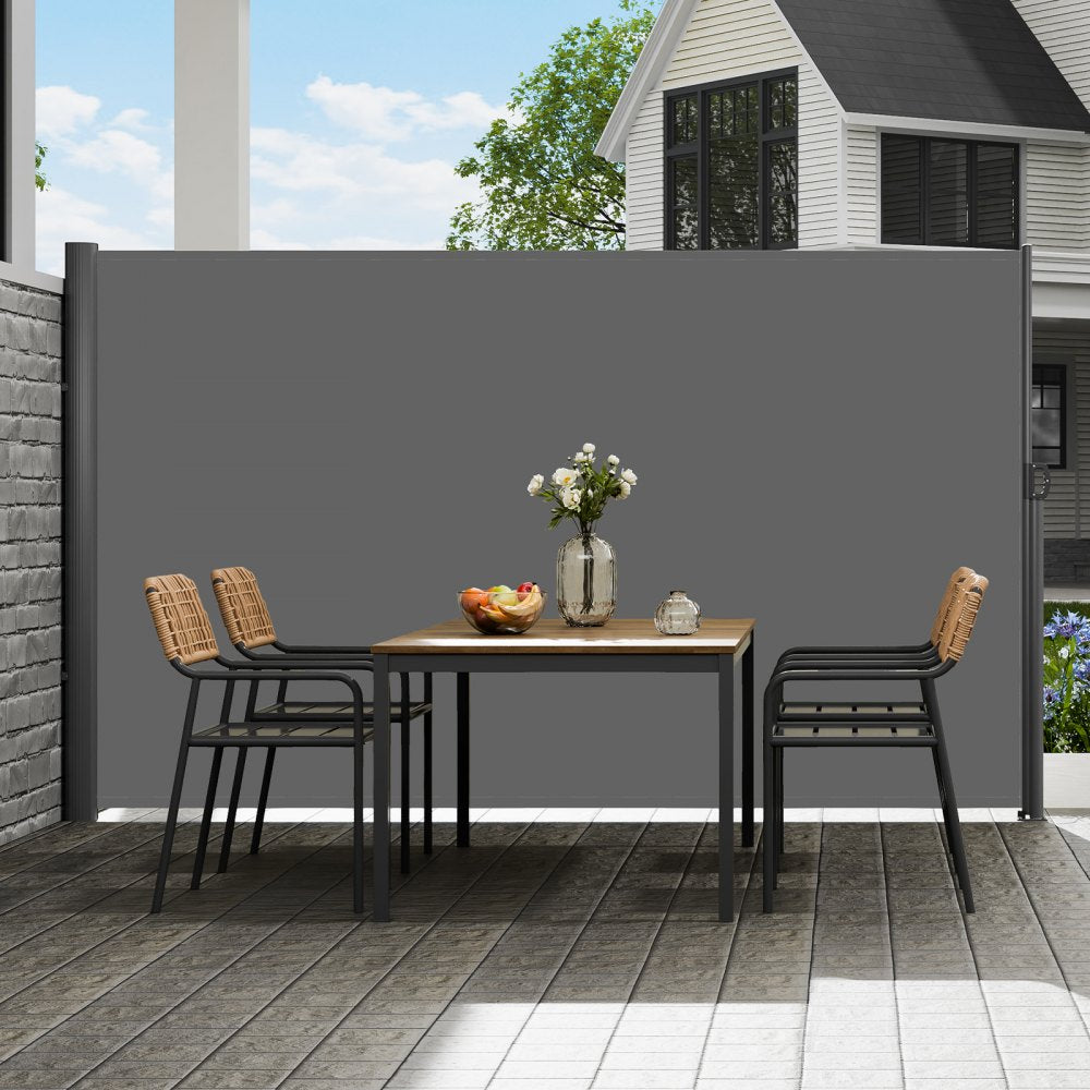 VEVOR Retractable Side Awning, 63''x 118'' Aluminum Outdoor Privacy Screen, 280g Polyester Water-proof Retractable Patio Screen, UV 30+ Room Divider Wind Screen for Patio, Backyard, Balcony, Gray