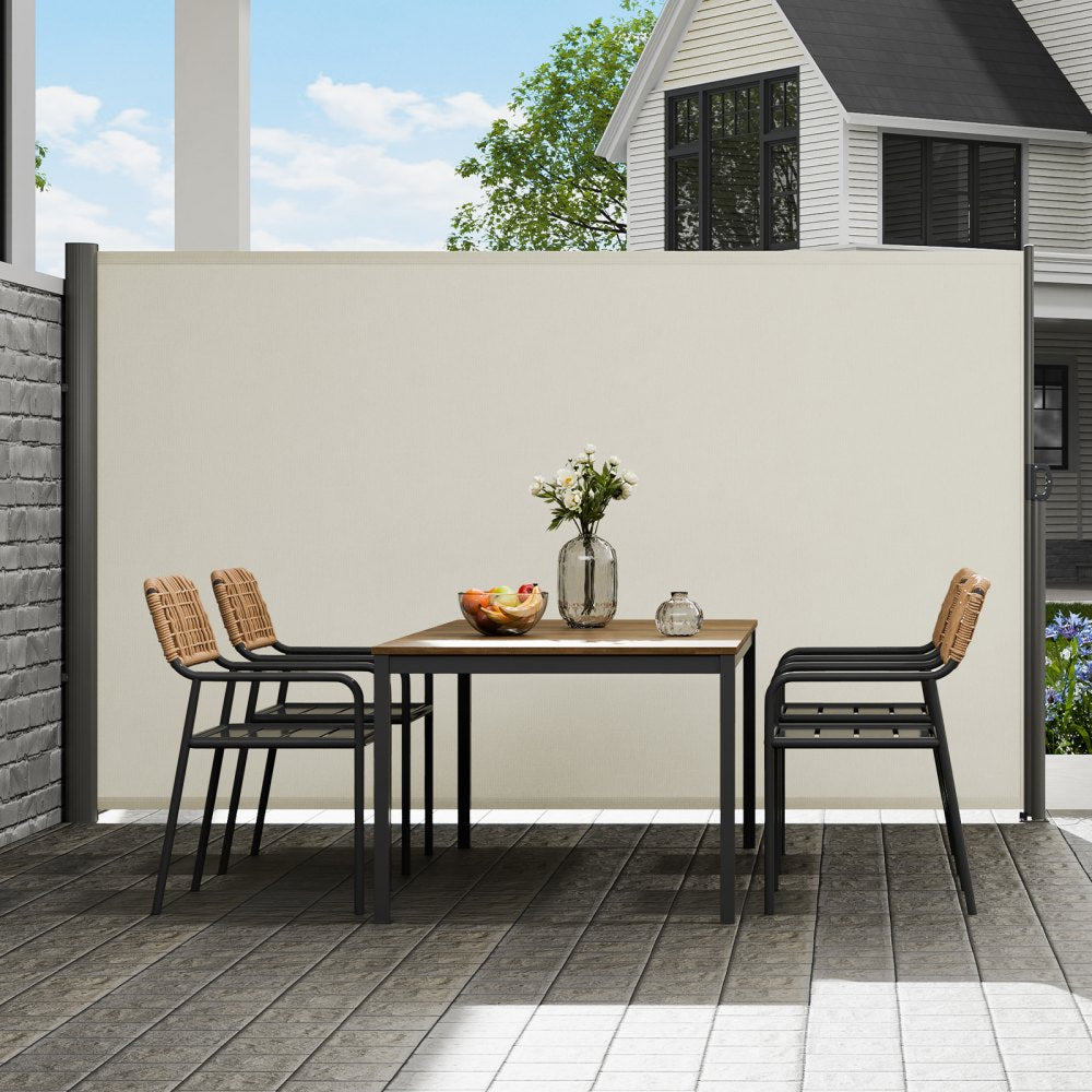 VEVOR Retractable Side Awning, 63''x 118'' Aluminum Outdoor Privacy Screen, 280g Polyester Water-proof Retractable Patio Screen, UV 30+ Room Divider Wind Screen for Patio, Backyard, Balcony, Beige