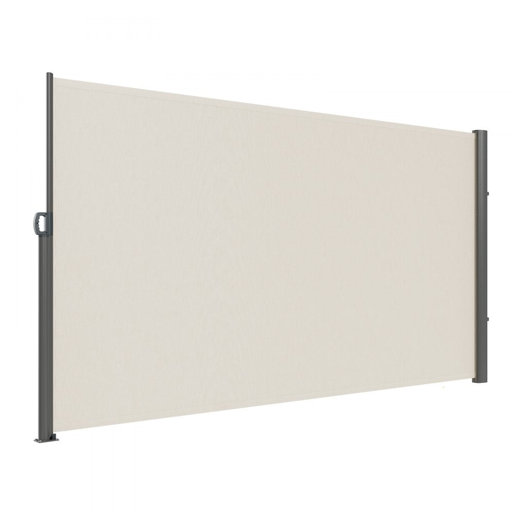 VEVOR Retractable Side Awning, 63''x 118'' Aluminum Outdoor Privacy Screen, 280g Polyester Water-proof Retractable Patio Screen, UV 30+ Room Divider Wind Screen for Patio, Backyard, Balcony, Beige