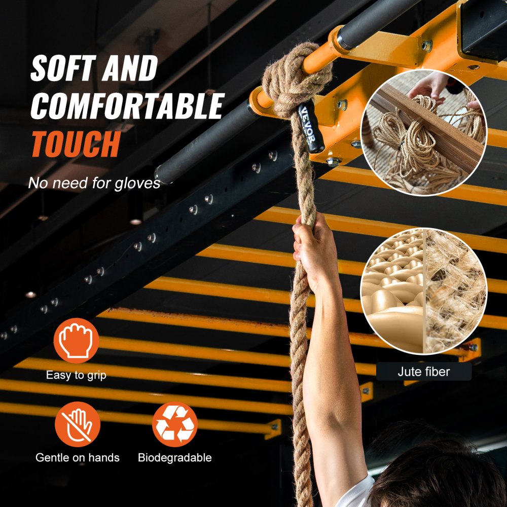 VEVOR Gym Climbing Rope, 1" Diameter 50 ft Length Gym Fitness Training Rope, Gym Exercise Workout Rope for Adults, Climbing Rope for Fitness and Strength Training, Climbing Exercise, Home Workout