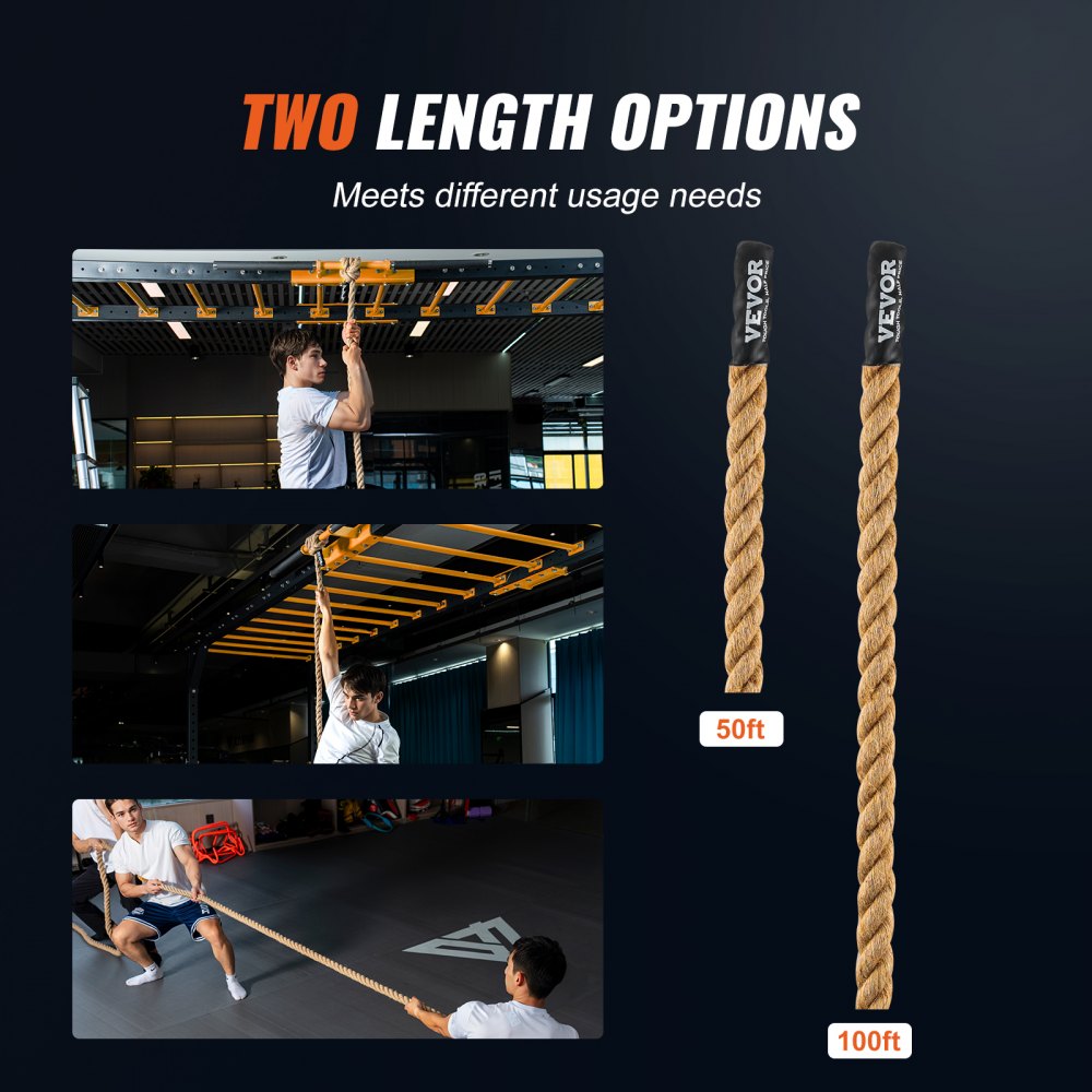VEVOR Gym Climbing Rope, 1" Diameter 50 ft Length Gym Fitness Training Rope, Gym Exercise Workout Rope for Adults, Climbing Rope for Fitness and Strength Training, Climbing Exercise, Home Workout