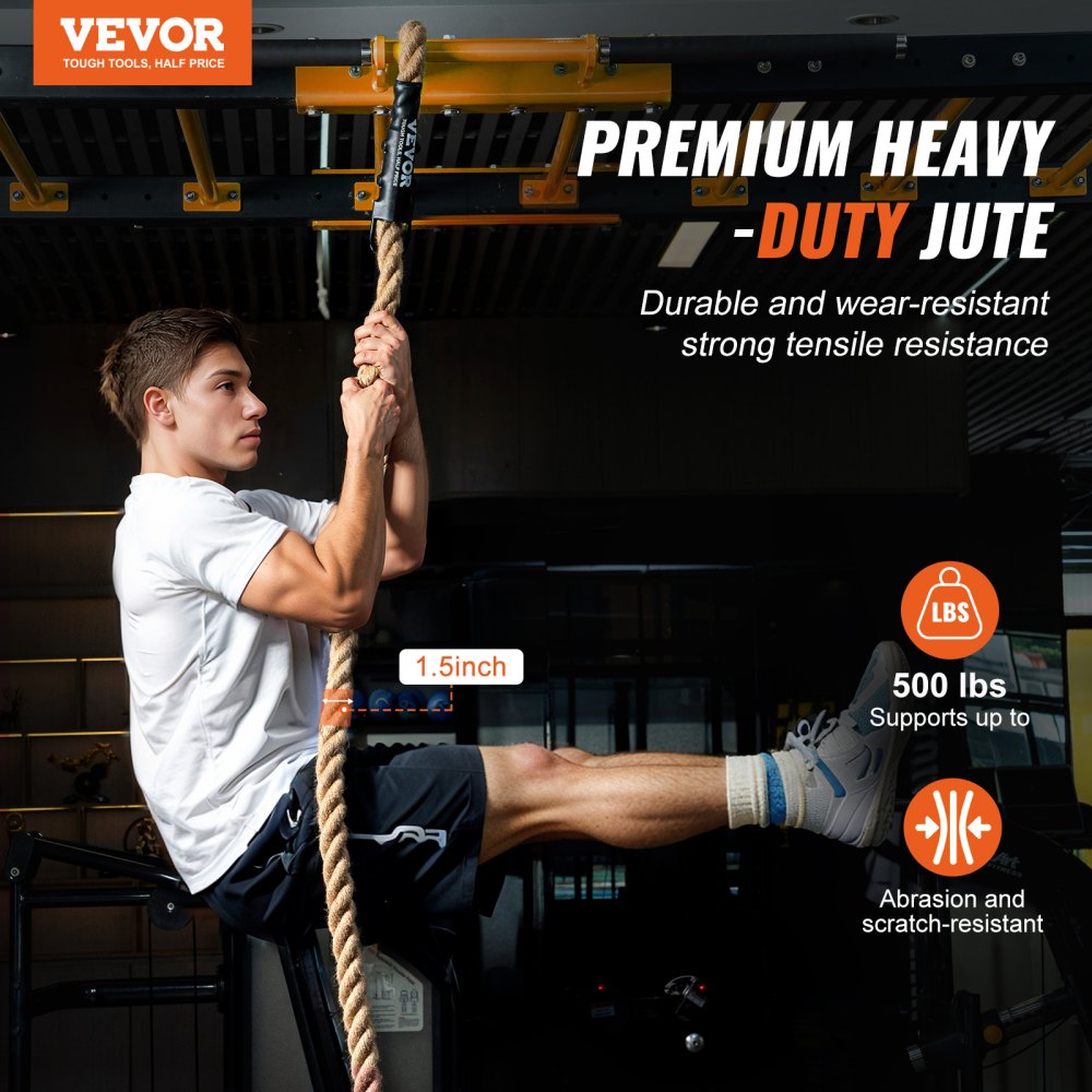 VEVOR Gym Climbing Rope, 1.5" Diameter 10 ft Length Gym Fitness Training Rope, Gym Exercise Workout Rope for Adults, Climbing Rope for Fitness and Strength Training, Climbing Exercise, Home Workout