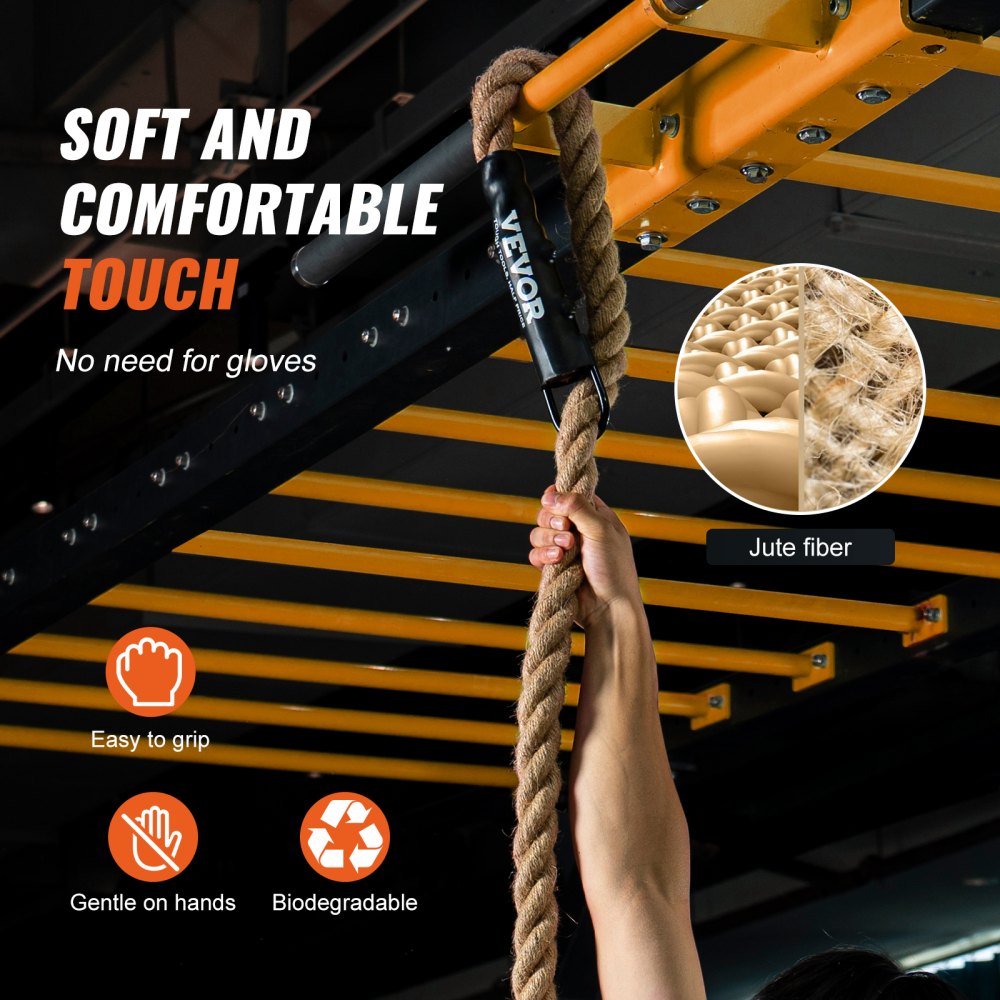 VEVOR Gym Climbing Rope, 1.5" Diameter 25 ft Length Gym Fitness Training Rope, Gym Exercise Workout Rope for Adults, Climbing Rope for Fitness and Strength Training, Climbing Exercise, Home Workout