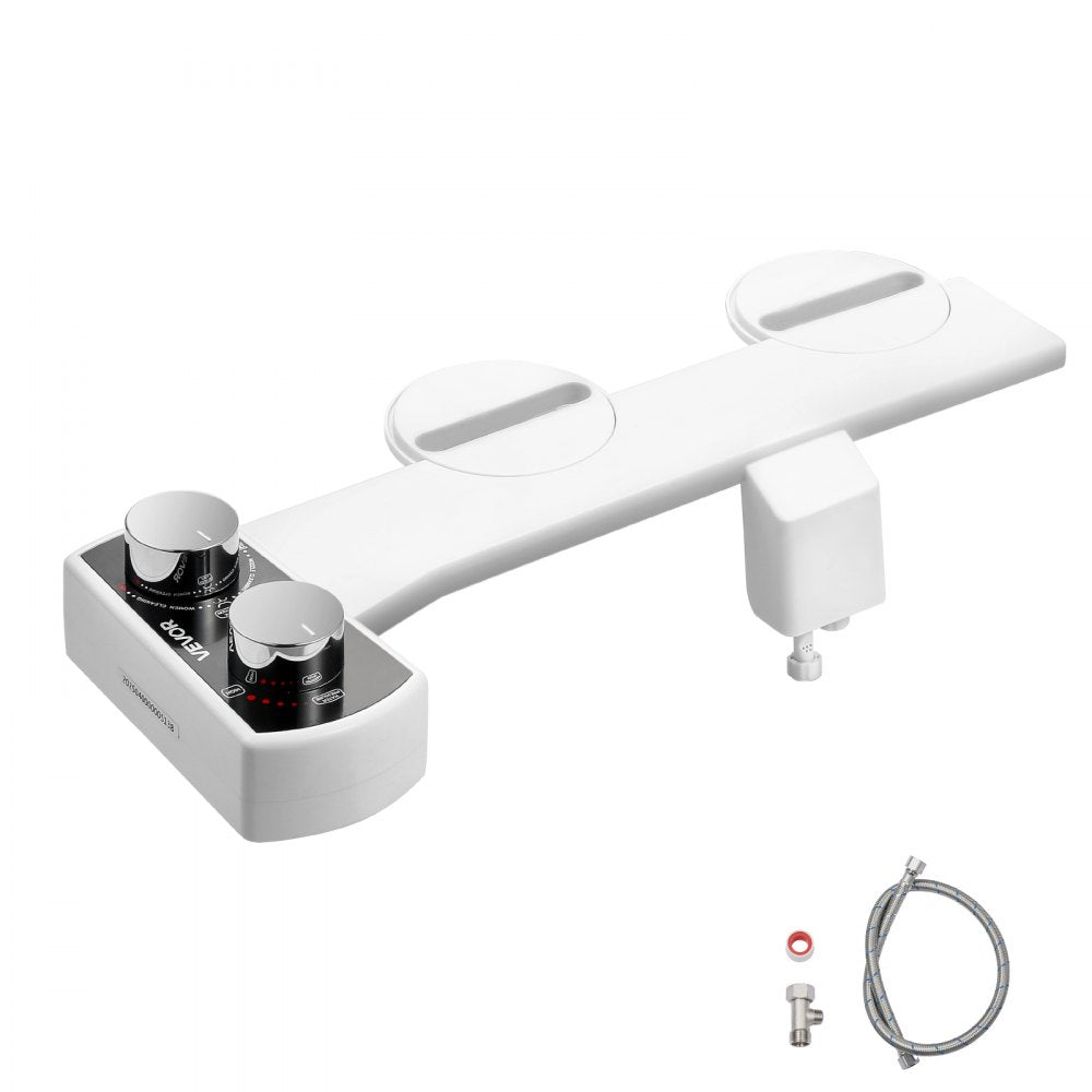 VEVOR Bidet Attachment for Toilet, Non-Electric Bidet Toilet Seat Attachment - Dual Retractable Nozzles, Adjustable Water Pressure,  Easily Installed Cold Water Sprayer for Rear Feminine Wash, White