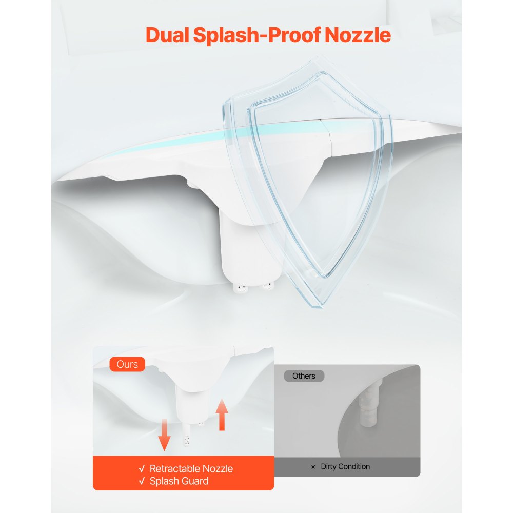 VEVOR Bidet Attachment for Toilet, 0.3" Ultra Thin Bidet Toilet Seat Attachment - Dual Retractable Nozzles, Adjustable Water Pressure, Non-Electric Cold Water Sprayer for Front Rear Water Wash, White