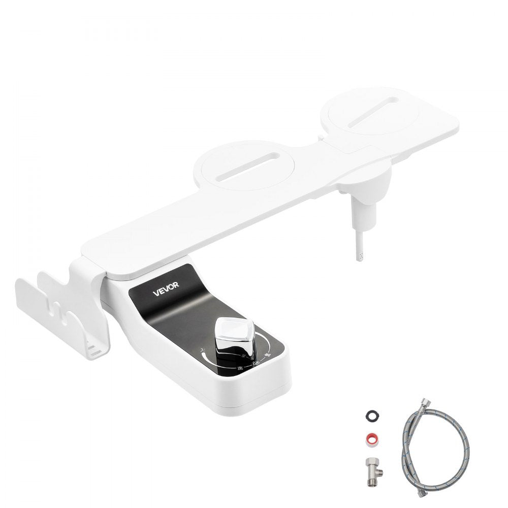 VEVOR Bidet Attachment for Toilet, 0.3" Ultra Thin Bidet Toilet Seat Attachment - Dual Retractable Nozzles, Adjustable Water Pressure, Non-Electric Cold Water Sprayer for Front Rear Water Wash, White
