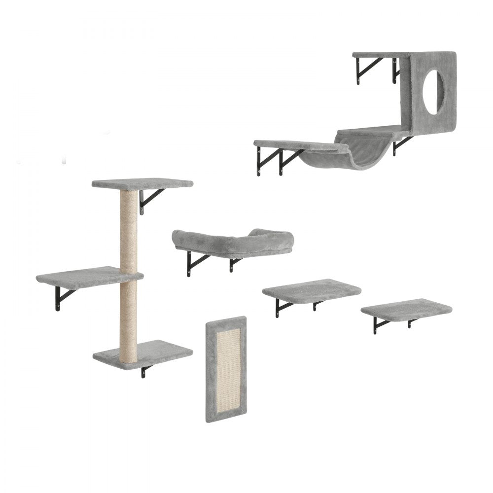 VEVOR Wall Mounted Cat Shelves, Cat Wall Shelves and Perches with Jumping Boards, Hammock, Sofa, Cat Tree & Cat Grip, Cat Furniture and Shelves up to 40 lbs for Sleeping, Playing, Climbing, Set of 6