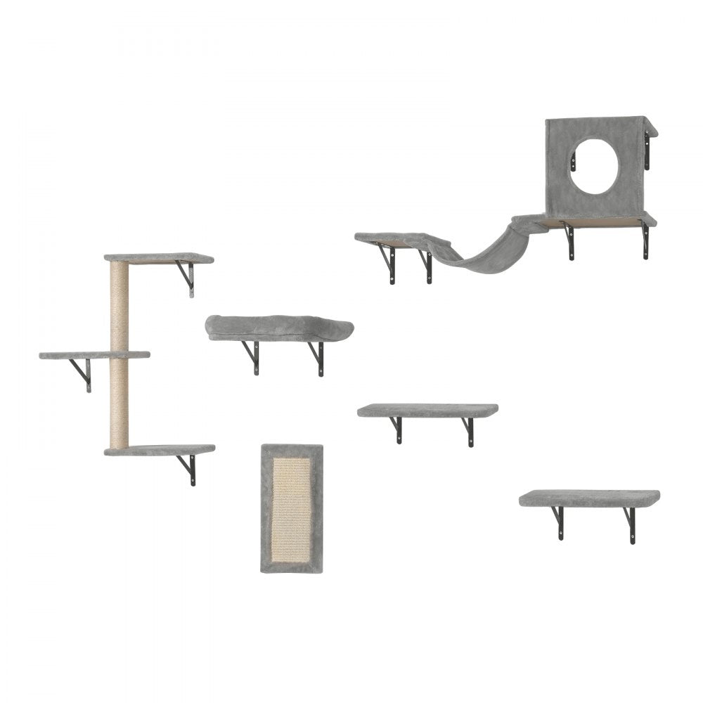 VEVOR Wall Mounted Cat Shelves, Cat Wall Shelves and Perches with Jumping Boards, Hammock, Sofa, Cat Tree & Cat Grip, Cat Furniture and Shelves up to 40 lbs for Sleeping, Playing, Climbing, Set of 6