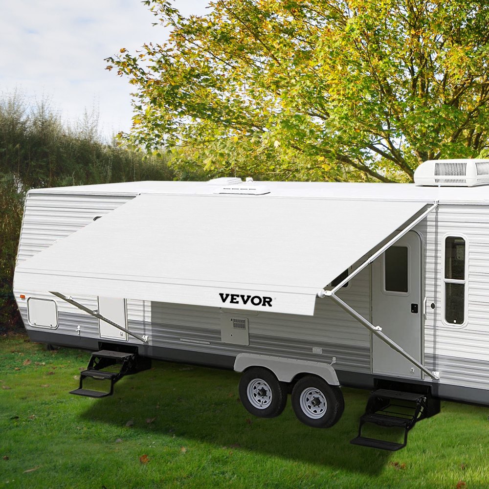 VEVOR RV Awning Fabric Replacement, 14 ft, 15oz Vinyl Waterproof Sun Shade, Outdoor Canopy RV Replacement Fabric for Camper, Trailer, and Motor Home Awnings, Fabric Size 13 ft 2 inWhite