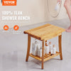 VEVOR Teak Shower Bench, 20 x 14.3 x 17.9 in, Waterproof Wood Shower Stool with Storage Shelf Non-Slip Foot Pads, 400 lbs Maximum Load Capacity Shower Chair Seat, for Bathroom Indoor and Outdoor Use