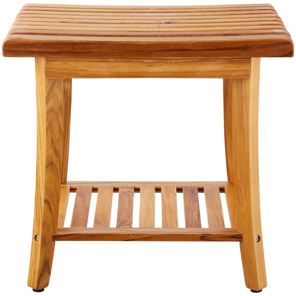 VEVOR Teak Shower Bench, 20 x 14.3 x 17.9 in, Waterproof Wood Shower Stool with Storage Shelf Non-Slip Foot Pads, 400 lbs Maximum Load Capacity Shower Chair Seat, for Bathroom Indoor and Outdoor Use