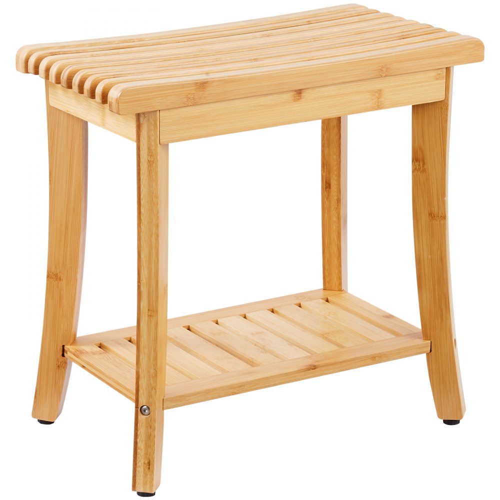 VEVOR Bamboo Shower Bench, 19.1 x 11.3 x 18.3 in, Waterproof Shower Stool Chair with Storage Shelf, 330lbs Load Capacity Spa Bath Seat Organizer, for Adults Seniors Women Elderly Indoor Outdoor