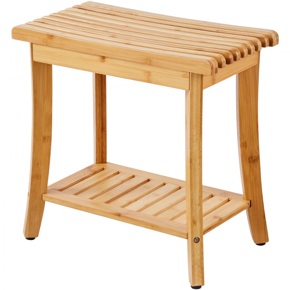 VEVOR Bamboo Shower Bench, 19.1 x 11.3 x 18.3 in, Waterproof Shower Stool Chair with Storage Shelf, 330lbs Load Capacity Spa Bath Seat Organizer, for Adults Seniors Women Elderly Indoor Outdoor